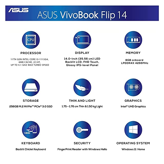 ASUS VivoBook Flip 14 (2021) Intel Core i3-1115G4 11th Gen 14 inches FHD LED IPS Touch 2-in-1 Laptop (8GB RAM/256 GB SSD/Windows 11/MS Office H&S/1 Year McAfee/Silver/1.5 Kg), TP470EA-EC301WS