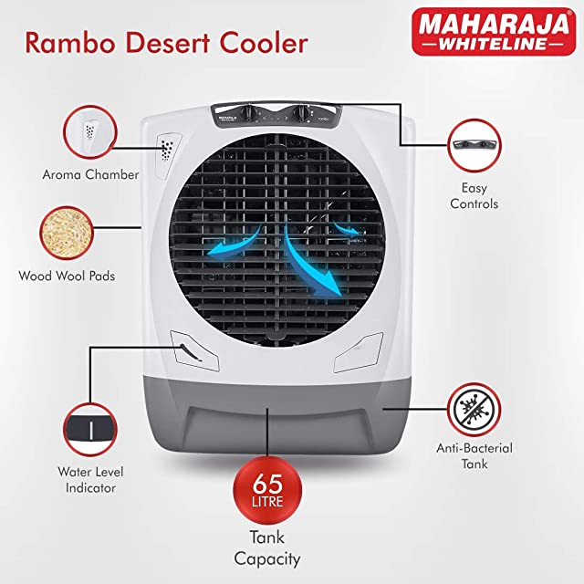 Maharaja Whiteline Rambo Ac-303 65 L Air Cooler, Standard, Grey And Black