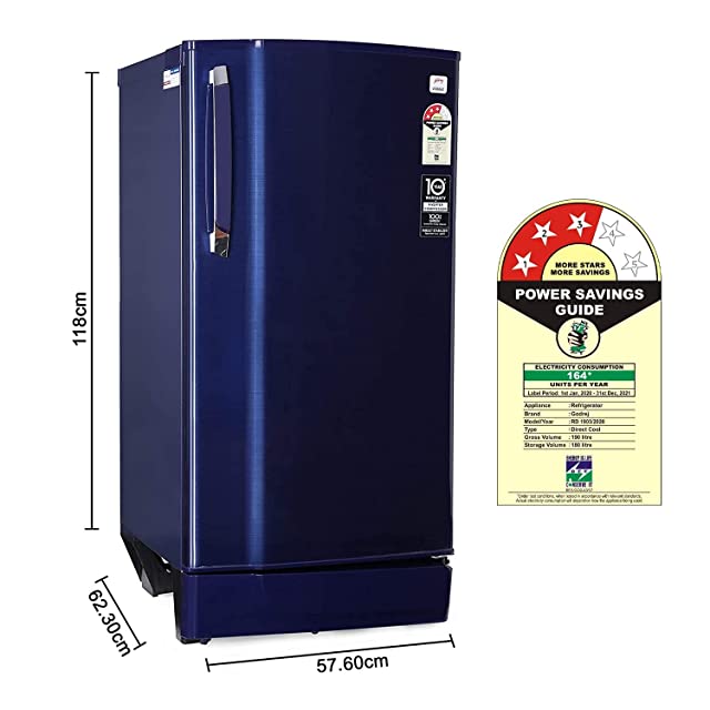 Godrej 190 L 3 Star Inverter Direct-Cool Single Door Refrigerator with Jumbo Vegetable Tray (RD 1903 EWHI 33 STL BL, Steel Blue, Inverter Compressor)