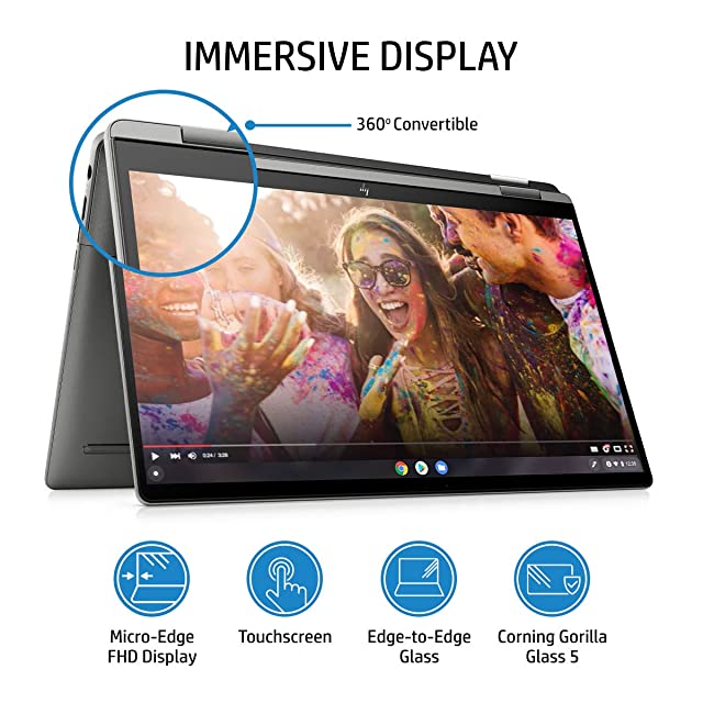 HP Chromebook x360 11th Gen Intel Core i5 14-inch (35.6 cms) FHD, IPS, Micro-Edge, Corning Gorilla Glass Touchscreen Laptop(8GB/256GB SSD/B&O Audio/FPR/Chrome OS/Mineral Silver/1.52 kg), 14c-cc0010TU