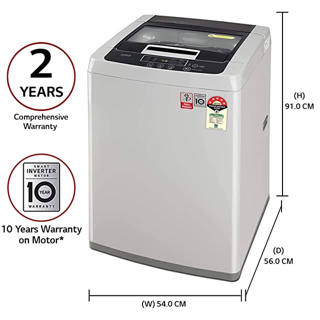 LG 7 kg 5 Star Inverter Fully-Automatic Top Loading Washing Machine (?T70SKSF1Z, Middle Free Silver, TurboDrum)