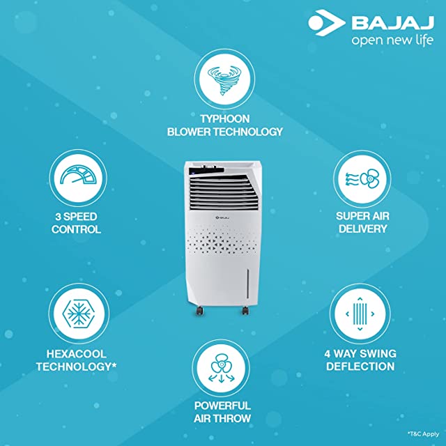 Bajaj TMH36 SKIVE TOWER AIR COOLER, 36 L, WITH ANTI-BACTERIAL TECHNOLOGY, 25 FEET POWERFUL AIR THROW, white