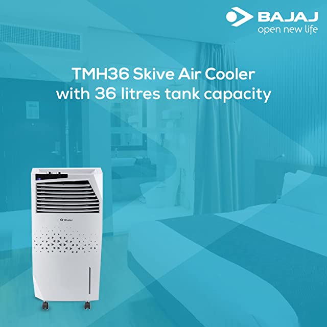 Bajaj TMH36 SKIVE TOWER AIR COOLER, 36 L, WITH ANTI-BACTERIAL TECHNOLOGY, 25 FEET POWERFUL AIR THROW, white