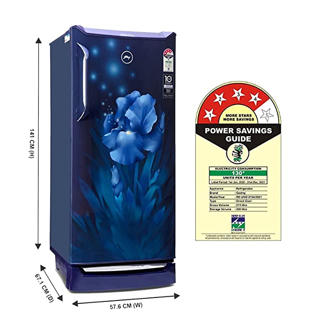 Godrej 215 L 4 Star Inverter Direct-Cool Single Door Refrigerator (RD UNO 2154 PTDI AQ BL, Aqua Blue, Base Stand with Drawer, Cool Lock Technology)