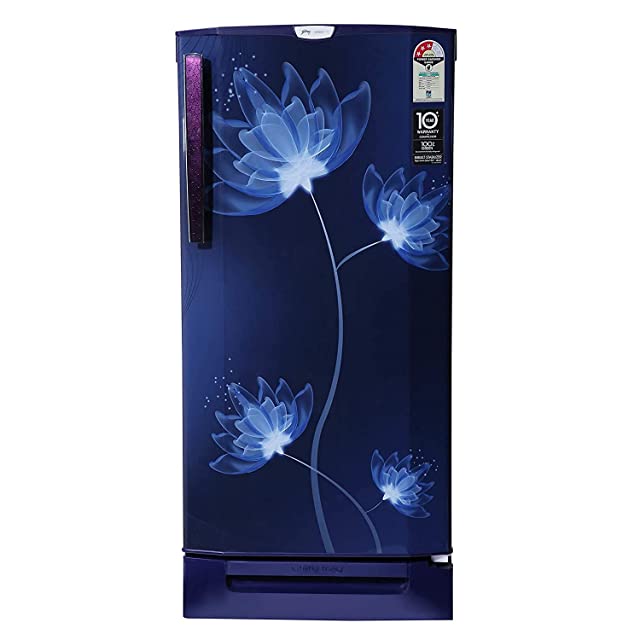 Godrej 190 L 4 Star Inverter Direct-Cool Single Door Refrigerator with Jumbo Vegetable Tray (RD 1904 PTDI 43 DI GLASS BLUE, Glass Blue, Base stand with Drawer)