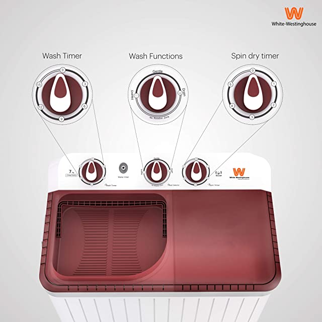 White Westinghouse 7 Kg Semi-Automatic Top Loading Washing Machine (CSW7000, Maroon)