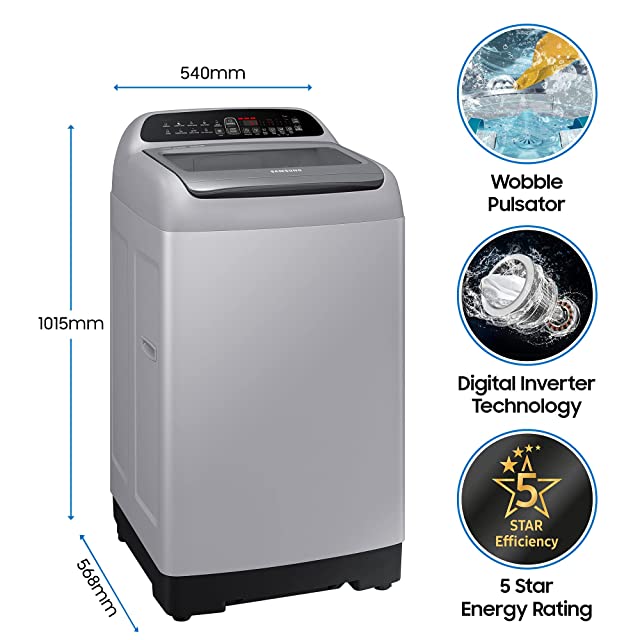 Samsung 7 Kg 5 Star Inverter Fully-Automatic Top Loading Washing Machine (WA70T4262GS/TL, Imperial Silver, Wobble technology)
