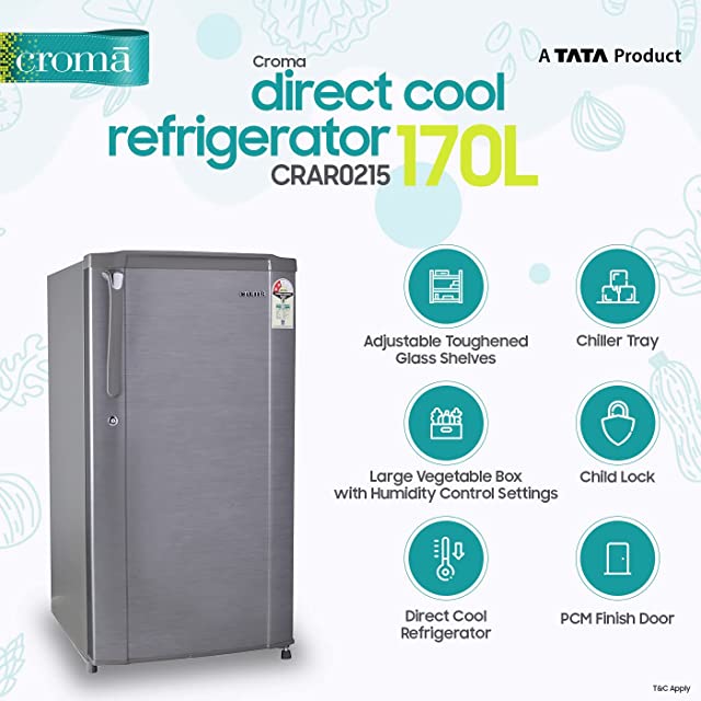 CROMA 170 L 2 Star 2020 Direct Cool Single Door Refrigerator (CRAR0215, Brush-line Silver)