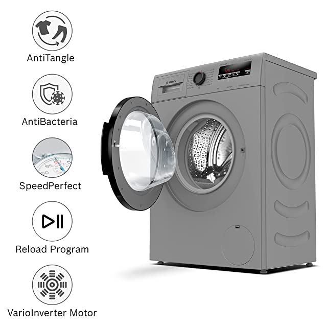 Bosch 6 kg 5 Star Fully Automatic Front Loading Washing Machine with In - built Heater (WLJ2016TIN, Luxe Silver )