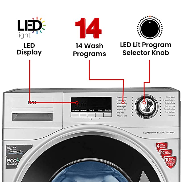 IFB 8 Kg 5 Star Fully-Automatic Front Loading Washing Machine (Senator plus SX, Silver, Cradle wash, 3D wash Technology)