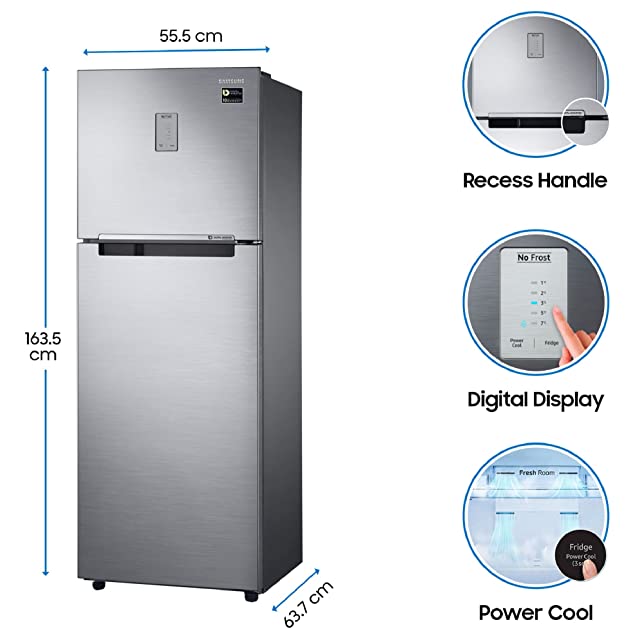 Samsung 275L 3 Star Inverter Frost Free Double Door Refrigerator (RT30T3443S9/HL, Refined Inox)
