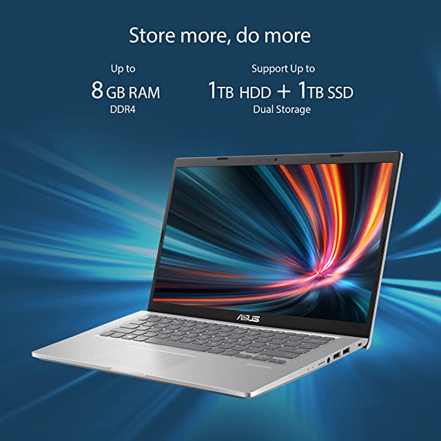 ASUS VivoBook 14 (2021), 14" (35.56 cm) FHD, Intel Core i3-1115G4 11th Gen, Thin and Light Laptop (8GB/1TB HDD + 256GB SSD/Windows 11/Office 2021/Integrated Graphics/Silver/1.6 Kg), X415EA-EK372WS