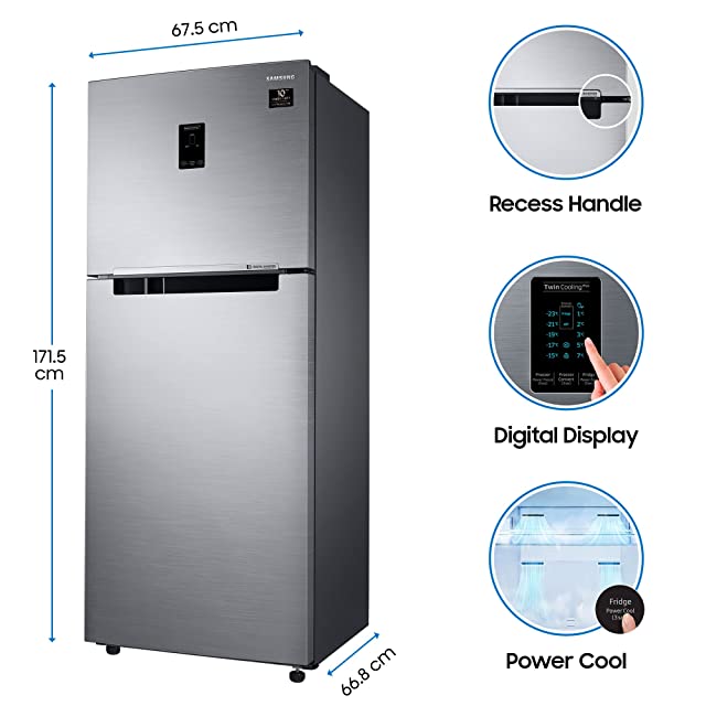 Samsung 394 L 2 Star Inverter Convertible Frost-Free Double Door Refrigerator (RT39A5518S9/TL, Refined Inox)