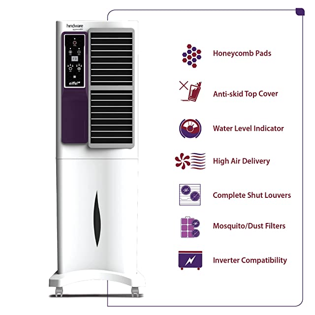 Hindware Snowcrest EIFFEL 42L Inverter Compatible Tower Air Cooler With Honeycomb Pad & Ice Chamber(Purple)