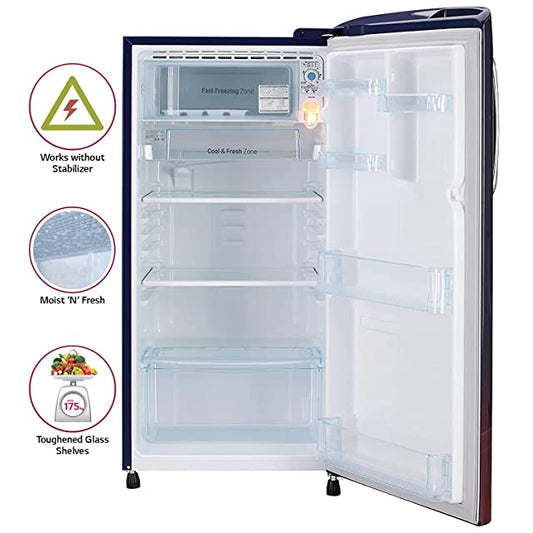 LG 190 L 3 Star Direct-Cool Single Door Refrigerator (GL-B201ABPD, Blue Plumeria, Moist 'N' Fresh)