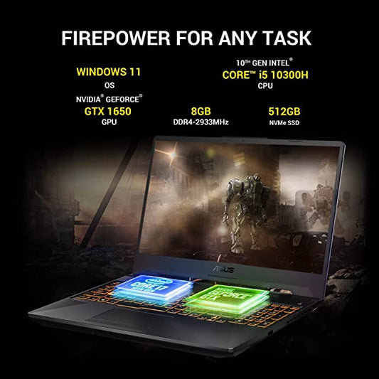 ASUS TUF Gaming F15 (2021), 15.6" (39.62 cms) FHD 144Hz, Intel Core i5-10300H 10th Gen, GTX 1650 4GB Graphics, Gaming Laptop (8GB RAM/512GB NVMe SSD/Windows 11/Black/2.30 Kg), FX506LH-HN258W