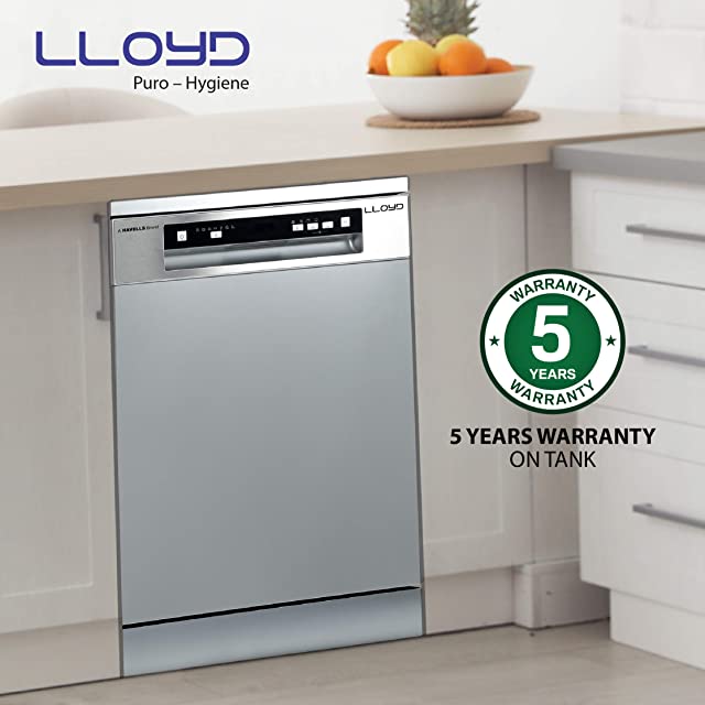 Lloyd Puro Hygiene (LDWF14PSB1IC, 14 Place Settings, 99% Germs Free with Sparkle Clean Technology, Auto Clean,Infinity Drawer, Super Silent, Silver)