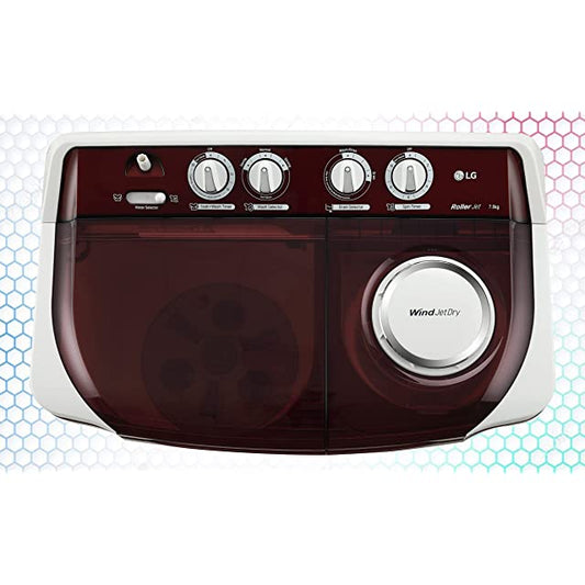 LG 7.5 Kg 5 Star Semi-Automatic Top Loading Washing Machine (P7515SRAZ, Burgundy, Roller Jet Pulsator), Large