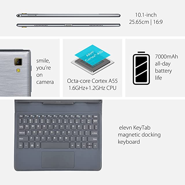 elevn eTab11 Max Pro Tablet with Keyboard (10.-inch), 4GB | 128GB, Magnetic Docking Keyboard, Wi-Fi + 4G LTE + Voice Calling, Dual Sim, 7000 mAh Battery, Aluminium Grey