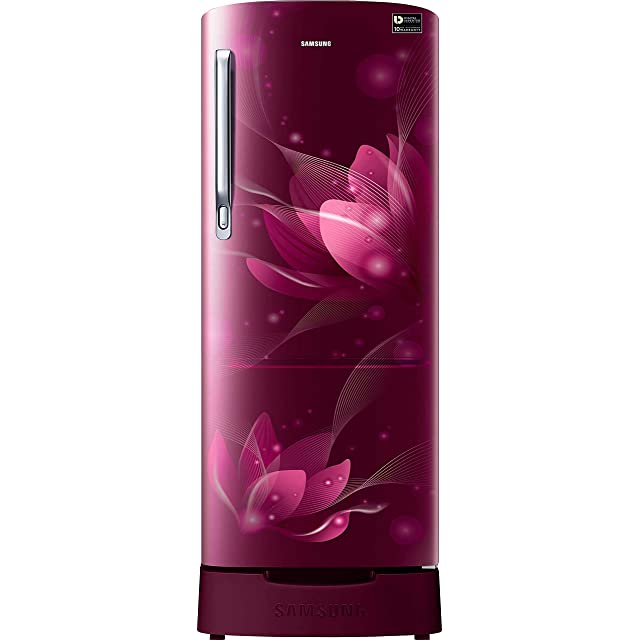 Samsung 192 L 4 Star Inverter Direct Cool Single Door Refrigerator(RR20T182XR8/HL, Blooming Saffron Red, Base Stand with Drawer)