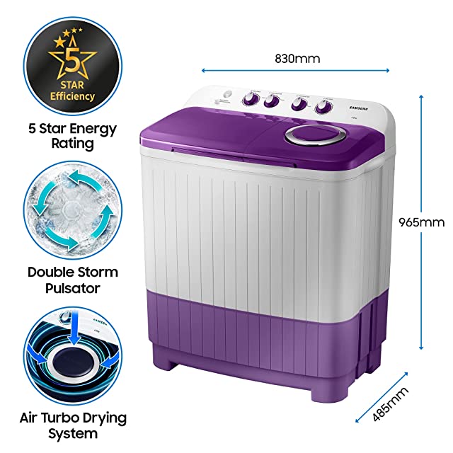 Samsung 7.0 Kg 5 Star Semi-Automatic Top Loading Washing Machine (WT70M3000UU/TL, LIGHT GRAY, Double Storm Pulsator)