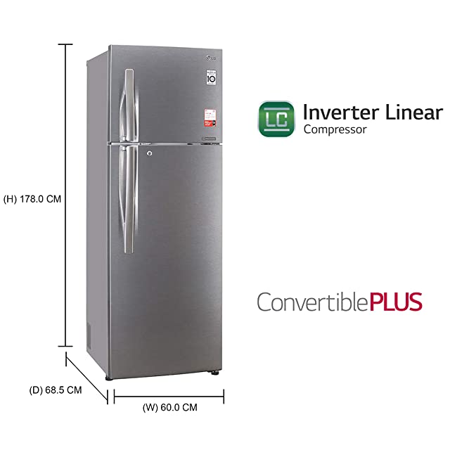 LG 360 L 3 Star Inverter Linear Frost-Free Double Door Refrigerator (GL-T402JDS3, Dazzle Steel, Convertible)