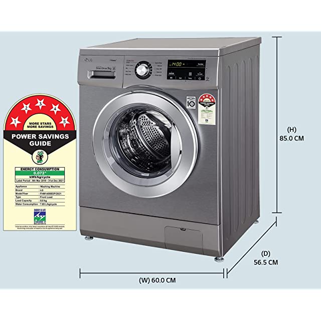 LG 9.0 Kg 5 Star Inverter Fully-Automatic Front Loading Washing Machine (FHM1409BDP, Platinum, 6 Motion Direct Drive)