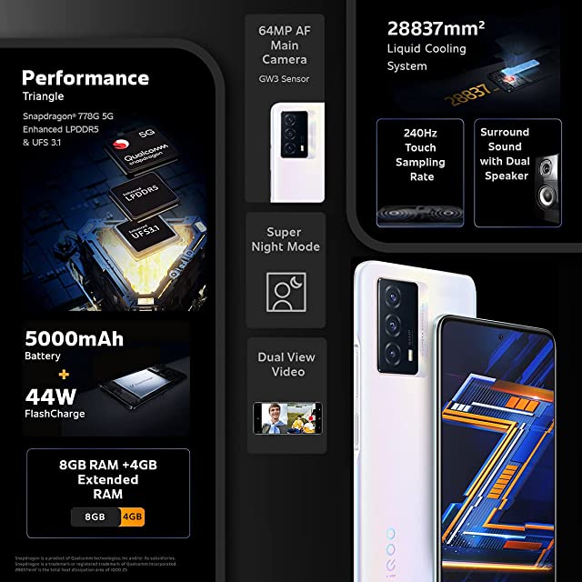 vivo iQOO Z5 5G (Arctic Dawn, 8GB RAM, 128GB Storage) | Snapdragon 778G 5G Processor | 5000mAh Battery | 44W FlashCharge