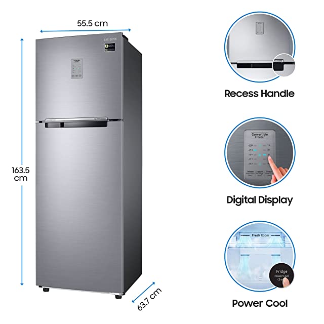 Samsung 275 L 3 Star with Inverter Double Door Refrigerator (RT30T3743S9/HL, Refined Inox, Convertible)