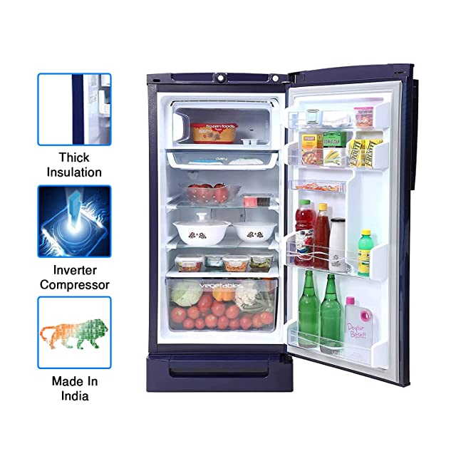 Godrej 190 L 4 Star Inverter Direct-Cool Single Door Refrigerator with Jumbo Vegetable Tray (RD 1904 PTDI 43 DI GLASS BLUE, Glass Blue, Base stand with Drawer)