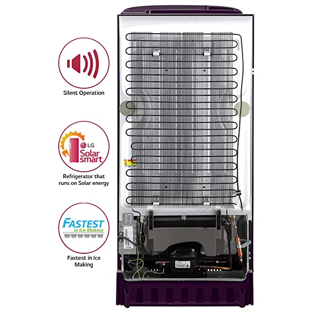 LG 215L 5 Star Inverter Direct-Cool Single Door Refrigerator (GL-D221APGZ, Purple Glow, Base stand with drawer)