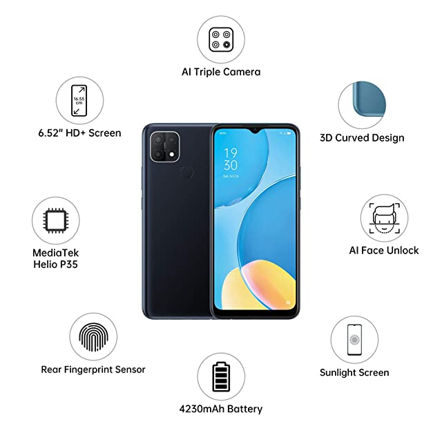 OPPO A15 (Dynamic Black, 3GB RAM, 32GB Storage) with No Cost EMI & Additional Exchange Offers