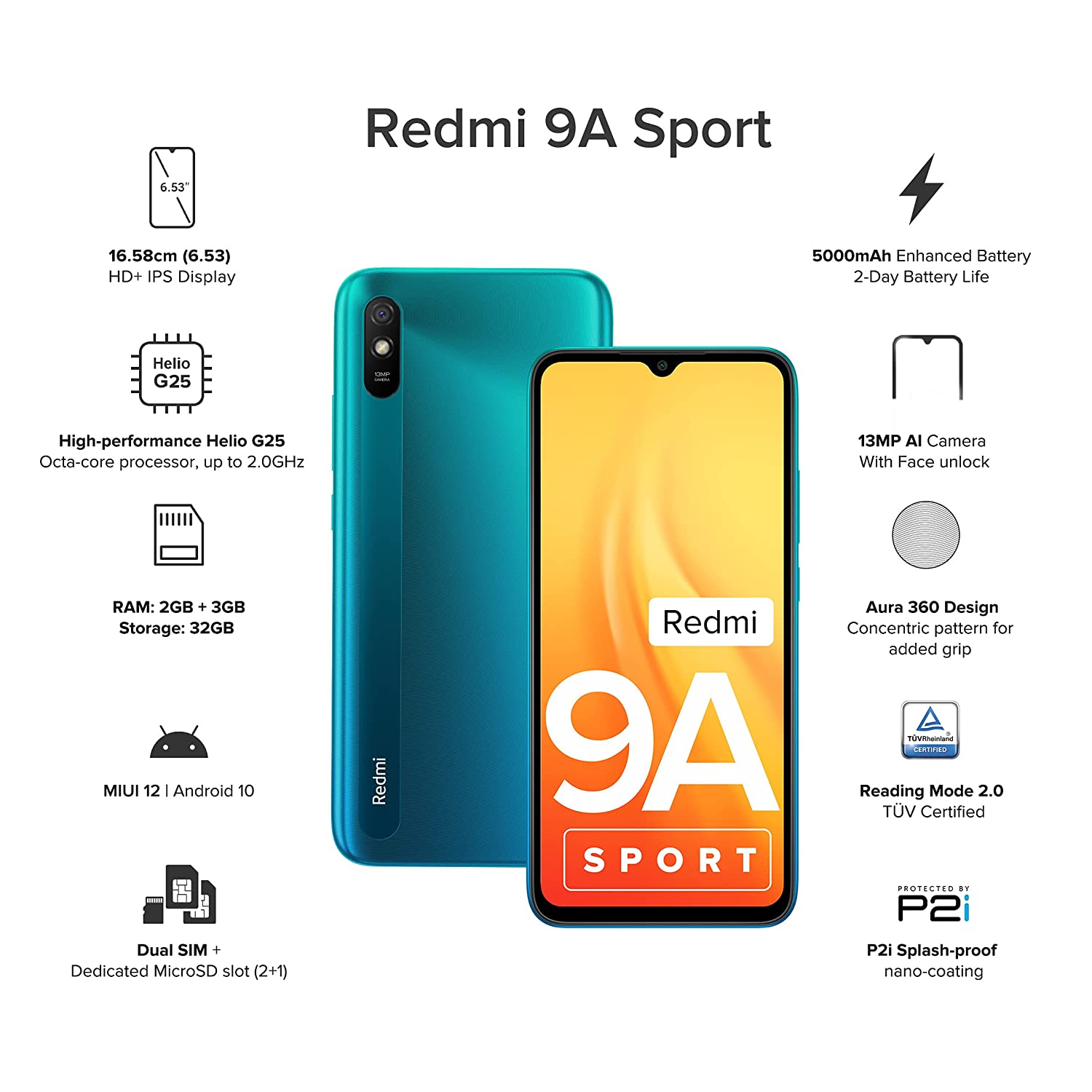 Redmi 9A Sport (Coral Green, 32 GB)  (2 GB RAM)
