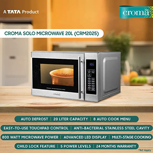 Croma 20 Litres Solo Microwave Oven (CRM2025, Silver)