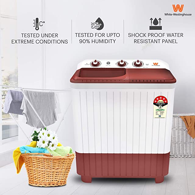 White Westinghouse 7 Kg Semi-Automatic Top Loading Washing Machine (CSW7000, Maroon)