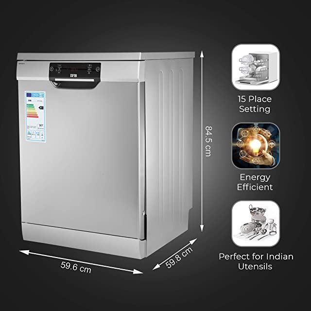 IFB Neptune SX1 Fully-automatic Front-loading Dishwasher (15 Place Settings, Stainless Steel, Inbuilt Heater,Quick Wash with Steam Drying)