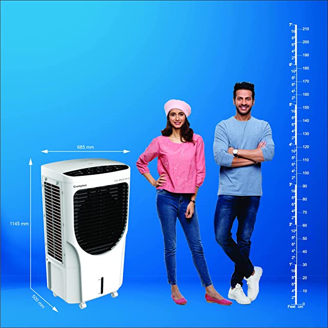 Crompton Cool Breeze DAC Desert Air Cooler- 53L; with Everlast Pump, 4-Way Air Deflection and Honeycomb Pads; White & Black, (ACGC-CBDAC53)
