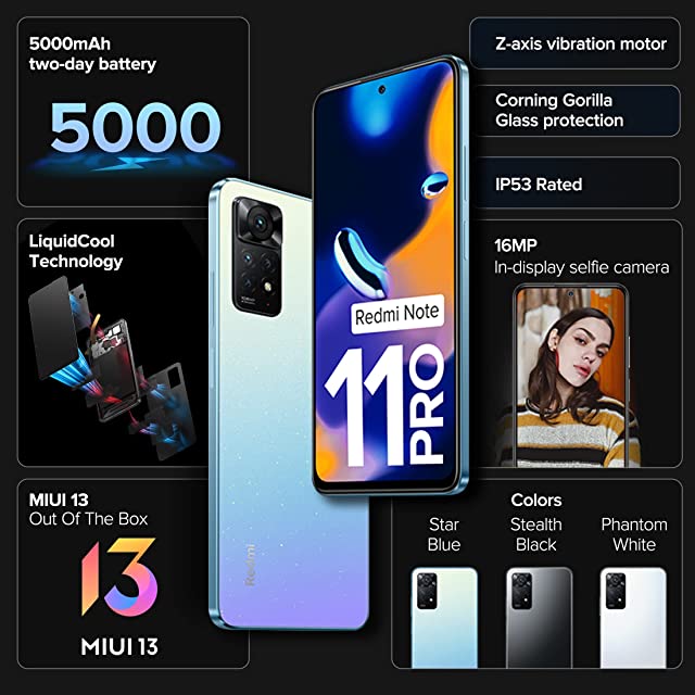 Redmi Note 11 Pro (Star Blue, 8GB RAM, 128GB Storage) | 67W Turbo Charge | 120Hz Super AMOLED Display | Charger Included| Get 2 Months of YouTube Premium Free!