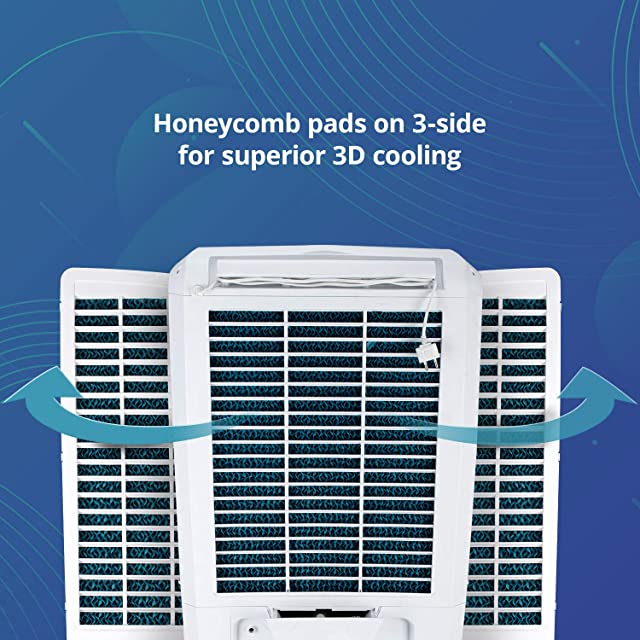 Symphony Storm 70i (New) Tower Air Cooler with Remote, 3-Side Honeycomb Pads, LCD Control Panel, Powerful Blower - 70L, White