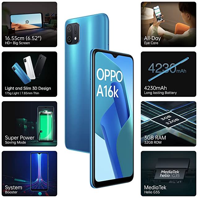 Oppo A16k (Blue, 3GB RAM, 32GB Storage) with No Cost EMI/Additional Exchange Offers