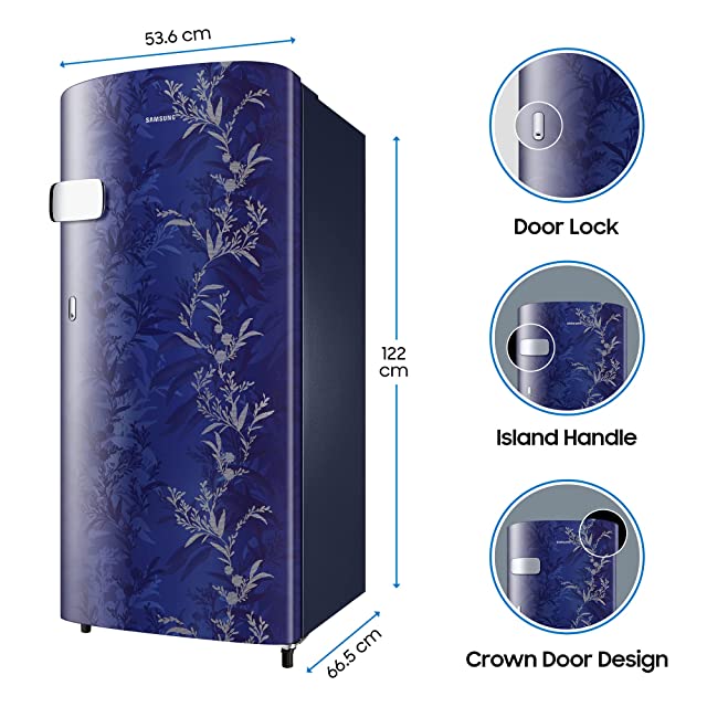 Samsung 192 L 2 Star Direct Cool Single Door Refrigerator (RR19A2Y2B6U/NL, Mystic Overlay Blue)