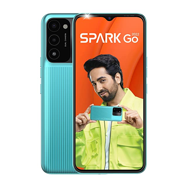 Tecno Spark Go 2022 (Turquoise Cyan, 2/32GB) | 5000mAh Battery| 6.52" HD+ Display | 13MP Dual Rear Camera| Front Flash| Stylish Design